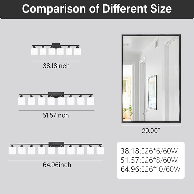 6-Light Black Vanity Lights for Bathroom, Modern Bathroom Vanity Lighting Fixtures Over Mirror, Bathroom Light Fixtures for Bathroom Mirror, Living Room, Hallway, Vanity Table, E26 Base