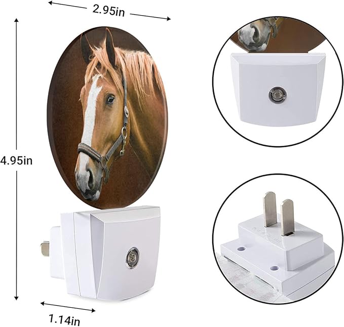 EKOBLA Watercolor Horse Night Light Brown Horse Wild Life Animal Night Lights Plug into Wall Home Auto Sensor LED Dusk to Dawn Light for Bedroom Bathroom Kitchen Corridor
