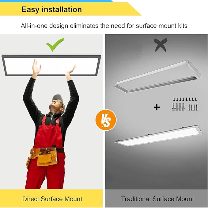 AIKVSXER 18PACK 1x4 LED Flat Panel Light Surface Mount LED Ceiling Light, 5500LM 50W TRIAC 10-100% Dimmable, 3000/4000/5000k AC120V Kitchen Lights Ceiling Flush Mount for Garage/Basement Black