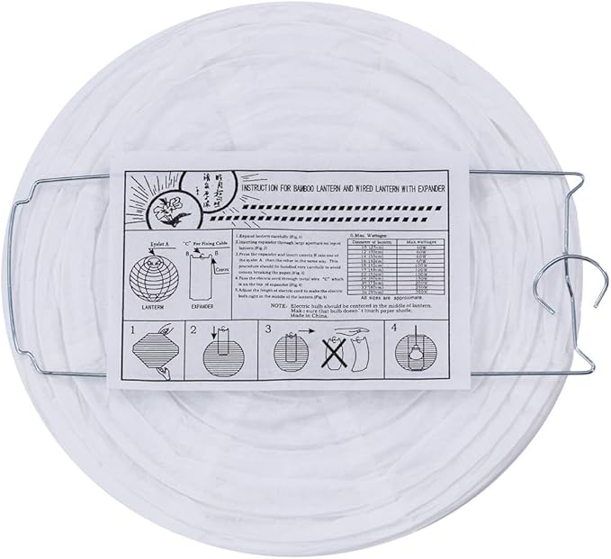 Supla 20 Pack Chinese White Paper Lantern Round 4” 6” 8” 10” 12” White Hanging Lanterns Wedding Party Decorations