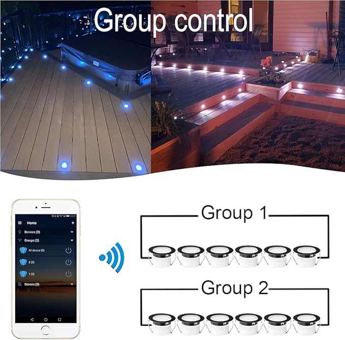 Sumaote LED Deck Lights Kit Black Shell 50 pcs 1.22 Inch WiFi Smart Phone Control Low Voltage Recessed RGBW Deck Lamp Landscape In-ground Lighting Waterproof Outdoor Yard Path Stair Decor