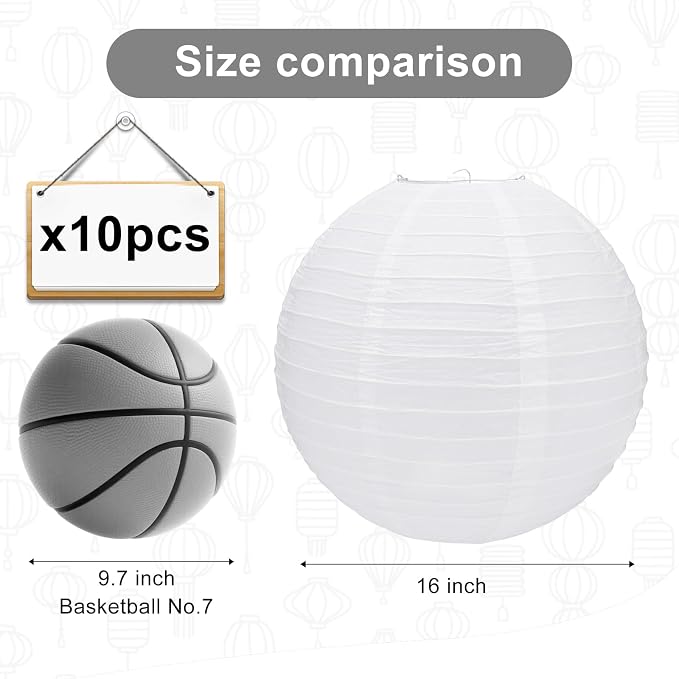 10pcs White Paper Lanterns Party Decorations, 16in Large Chinese Round Paper Hanging Decorations Lanterns Jumbo Lamps for Home, Parties