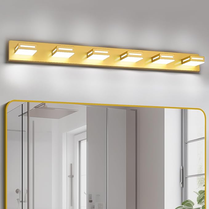LED Modern Bathroom Light Fixtures, 6-Light 48-Inch Gold Vanity Lights for Bathroom Lighting Fixtures Over Mirror, 6000K Cool White 350° Rotatable Wall Lamp