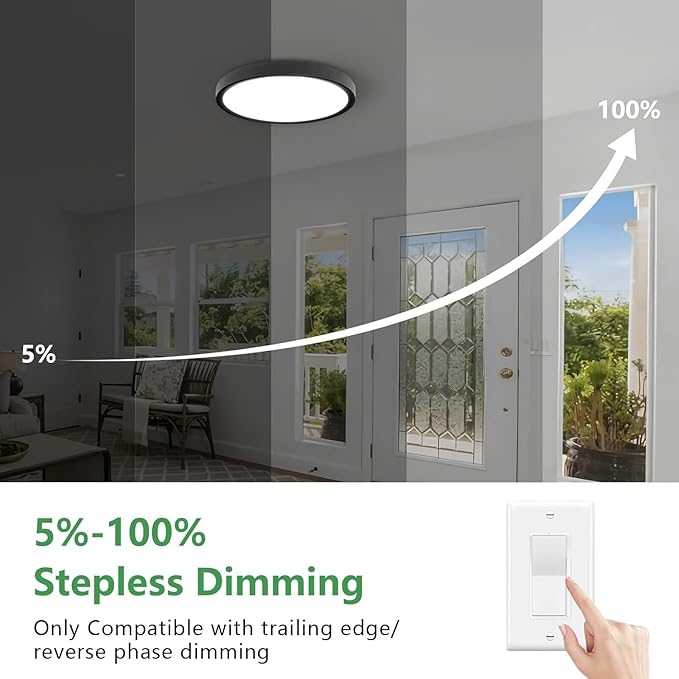 6PK 15.8Inch Dimmable Black LED Flush Mount Ceiling Light,32W,3480LM,5CCT | 2700K/3000K/4000K/5000K/6000K CCT, Black Close to Ceiling Round Flat Panel Light, Super Slim LED Ceiling Light for Bedroom