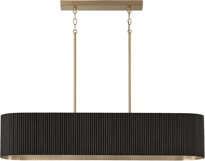 Capital Lighting 850751KR Donovan Mid-Century Modern Artisan Luxe Fluted Mango Wood Linear Chandelier, 5-Light 500 Total Watts, 9" H x 44" W, Black Stain and Matte Brass