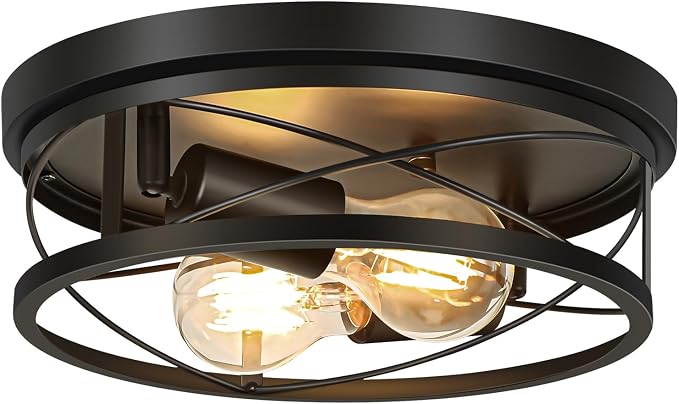Farmhouse Lights,Black Industrial Flush Mount Ceiling Light, Ceiling Lamp Farmhouse Lighting Fixture for Hallway, Bedroom, Kitchen, Entrance, 2-Light