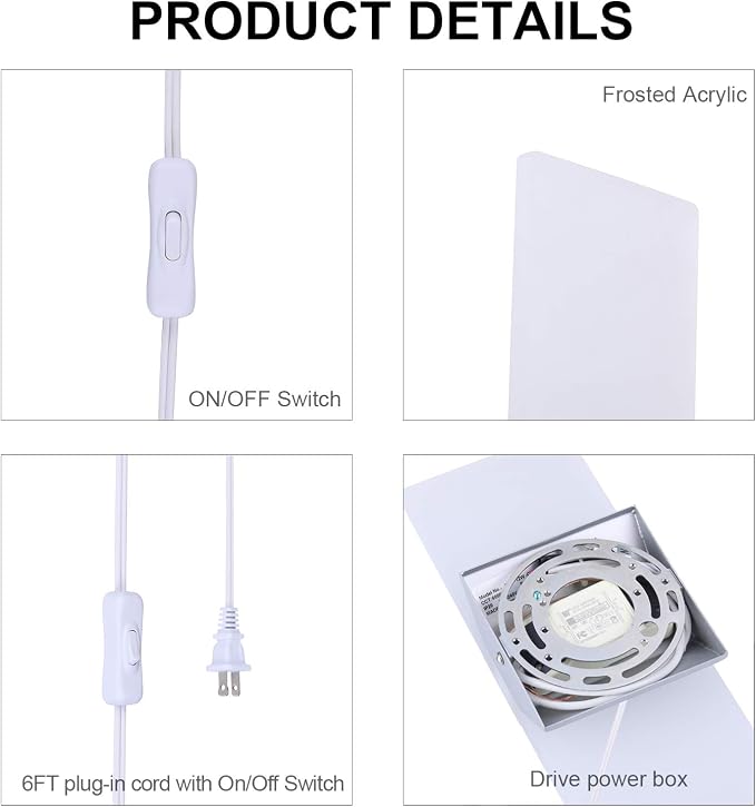 TRLIFE Wall Sconce Plug in, Modern Wall Sconce 12W Wall Mounted Light 6000K Cool White Acrylic LED Wall Lights with 6FT Plug in Cord and On/Off Switch on The Cord(1 Pack, Silver)