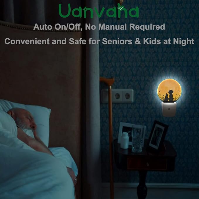 Best Friends Night Light Cute Dog and Cat on The Moon Night Lights Plug into Wall 0.5W LED Lighting Auto on/Off for Hallway Stairway Kitchen Home Decor