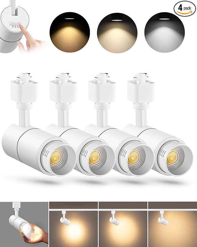 L Type Track Lighting Heads 10W, 3-Color Zoomable, 4 Pack, White | Dimmable | 3000K 4000K 5000K Selectable | Beam Angle Adjustable LED Track Light Heads | 1000lm Bright