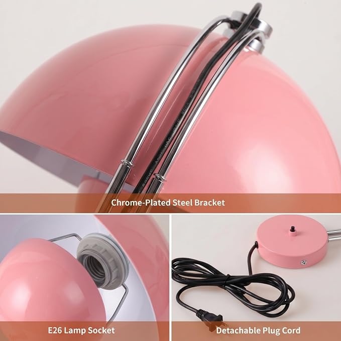 COSYLUX Mid-Century Modern Bud Plug in Wall Sconces for Bedroom, Light Pink | Indirect lighting reading wall lamp, all-metal construction, plug-in or hardwired install, fits bedroom bedside, living room