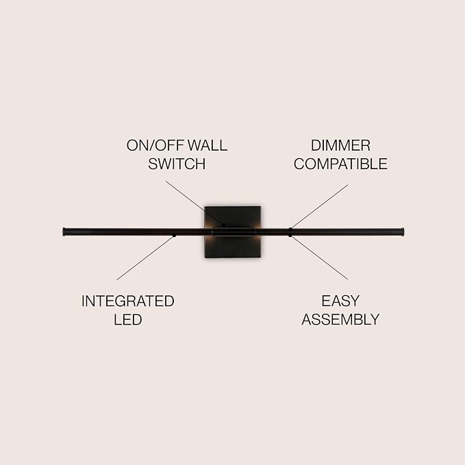 JONATHAN Y Makena 28" 1-Light LED Wall Sconce, Black | Dimmable, Modern, Integrated 12W, Hardwired, Sleek Metal, Ambient, Bathroom Mirror, Bedroom, Hallway, Vanity Mount