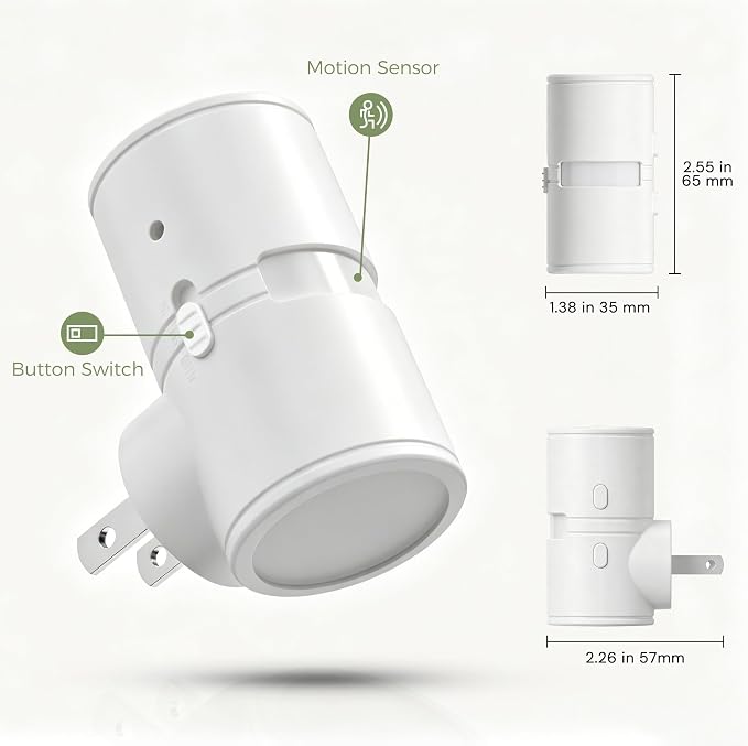 L LOHAS LED Motion Sensor Night Light, Motion Sensor Light Indoor, Rotating | Motion Activated Night Lights Plug into Wall,Amber-3000K-5000K,10-50-100%LM, Mini,Hallway Bathroom Travel[White Shade,2 Pack]
