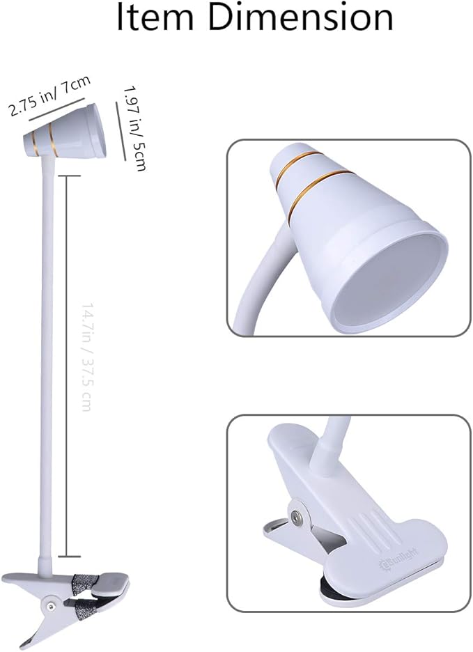 LED Clip Desk Lamp, Headboard Light with Strong Clamp, Bed Reading Light with 3000k-6500K Adjustable Color Temperature Options for Brighter Illumination (Milky White)