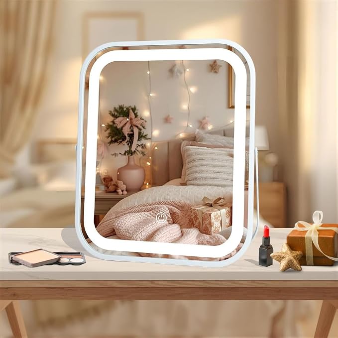 LED Makeup Mirror 8x10 Rechargeable with 3 Color Settings, Touch Control, Portable & Cord-Free Vanity Mirror, Premium Metal Frame, Gift-Ready for Travel Mirror White
