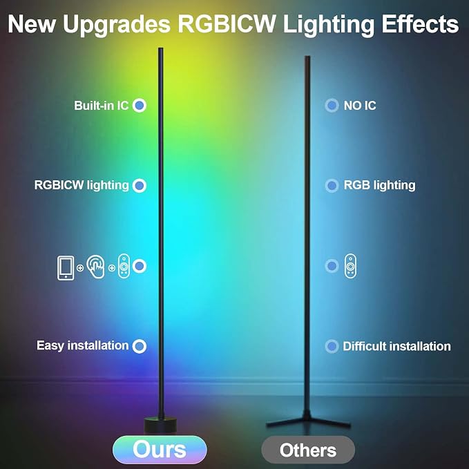 Miortior Corner Floor Lamp LED, 2-Pack Smart Corner Lamp for Living Room | App/Remote/Button Control, Music Sync, Dimmable 16 Million DIY Colors & 68+ Scene for Living Room, Bedroom, Gaming Room