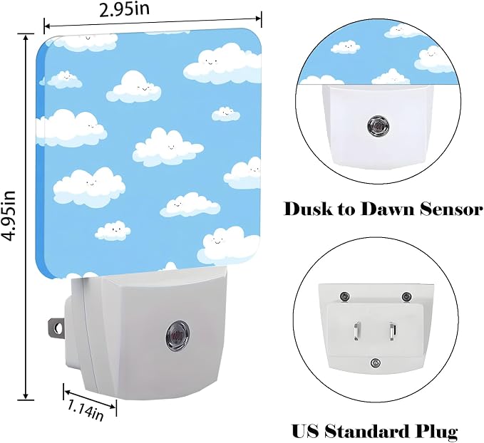 Blue Sky and Clouds Night Light,Plug Into Wall Decor for Stairway,Hallway,Kitchen,Dusk to Dawn Sensor Nightlights for Boys/Girls/Women/Men Room Gifts