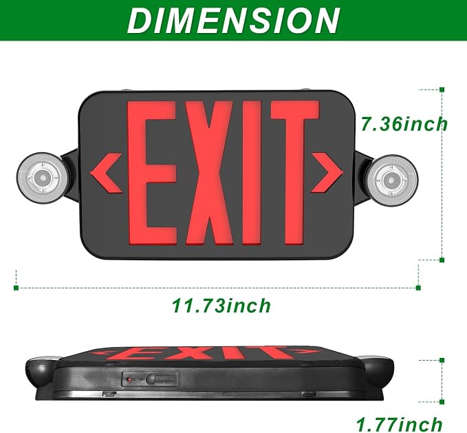 LED Exit Sign with Emergency Lights Dual LED Exit Light,Battery Backup | Two Bright LED Adjustable Heads Emergency Exit Lights, Hardwired Dual LED Combo Exit Lamp. ABS Fire Resistance UL, Red