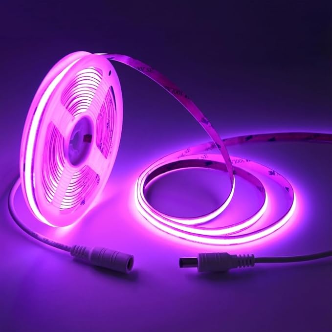 LED Strip Lights 24V COB Purple 16.4ft (No Power Supply) | Super Bright, Dotless High Density 14W/m, 8mm Width Cuttable Flexible, Home DIY Commercial Decoration
