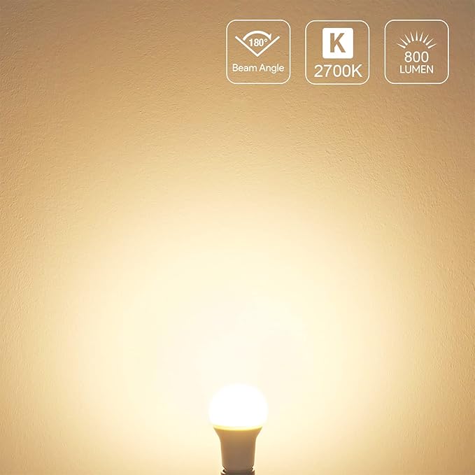 Lepro LED Light Bulbs 60 Watt Equivalent, 9W 800 Lumens Non-Dimmable, Warm White 2700K, A19 E26 Standard Medium Base, 10000 Hour Lifetime 10 Count (Pack of 1)