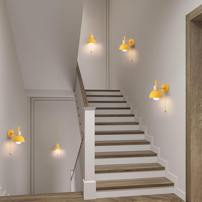 1-Light Nordic Bathroom Wall Sconce with Pull Chain Switch, Modern Vanity Wall Lamp, Bedside Wall Lights for Mirror Kitchen Living Room Hallway Cabinet Porch(Yellow)
