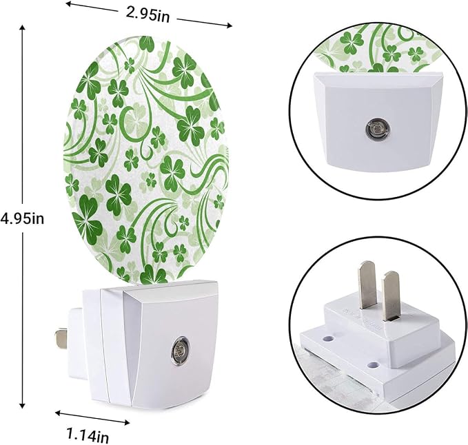 EKOBLA St. Patrick's Day Night Light, Green Clover Shamrock Lucky Leaf Night Lights Plug Into Wall with Dusk to Dawn Sensor, 0.5W LED Lamp