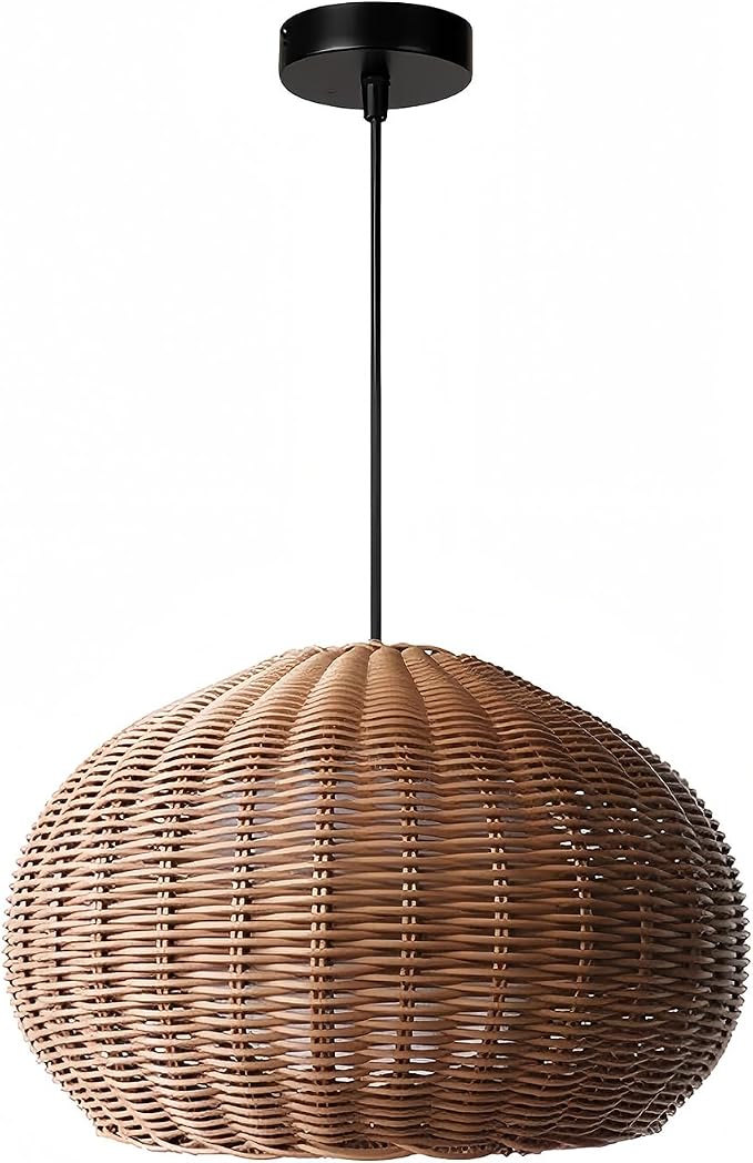 Large 19.6“ Rattan Chandelier Boho Wicker Pendant Lights Kitchen Island | Woven Chandeliers Rustic Farmhouse Ceiling Hanging Lamp Black E26 Adjustable for Dining Room Over Table Stairwell Cabinets