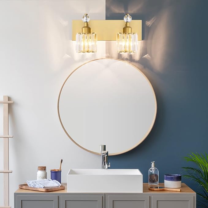PRESDE 2 Crystal Bathroom Lights Fixtures Modern Gold Vanity Lights Fixtures Over Mirror Modern Bath Wall Lighting