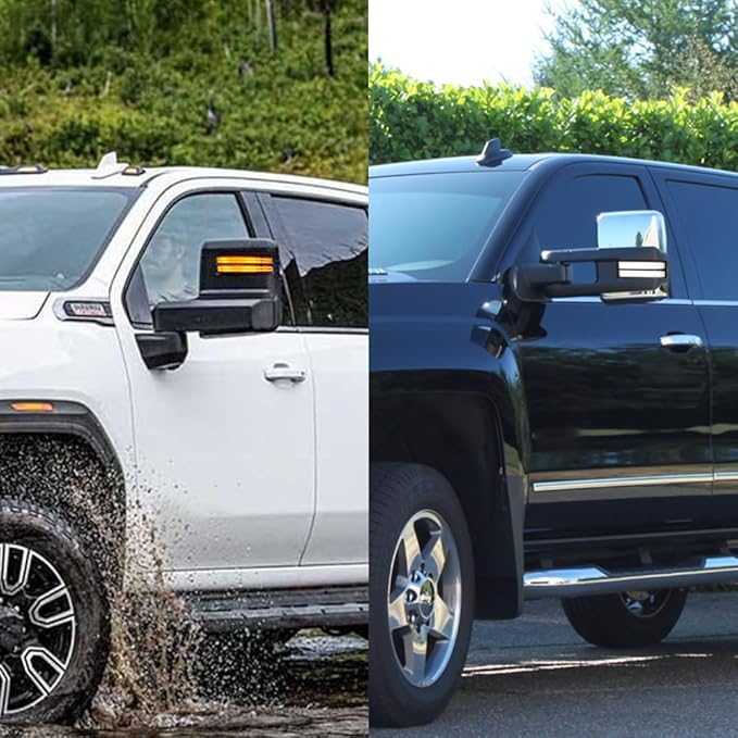 ROCCS Flashing Turn Signal Lights White DRL LED Side Tow Mirror Marker Light competible with Chevy Silverado GMC Sierra 2014–2019 OEM ONLY, Clear Lens