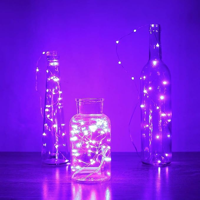YKB 6 Pack Purple Fairy String Lights Battery Operated Fairy Lights Starry String Lights on 3.3ft/1m Silvery Copper Wire DIY Christmas Decoration Costume Wedding Party Halloween Easter