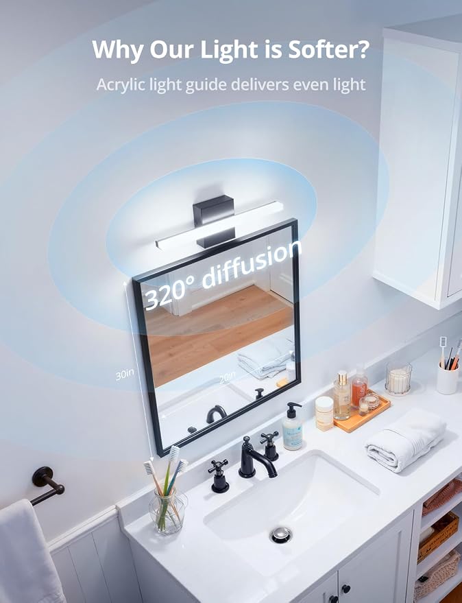 2 Pack Modern Bathroom Light Fixtures Above Mirror Small Vanity Lighting Bar 16Inch, 5 Color Adjustable Black Simple Slim Led Wall Sconce IP44 Rustproof Bright 10W 880LM for Bath Restroom