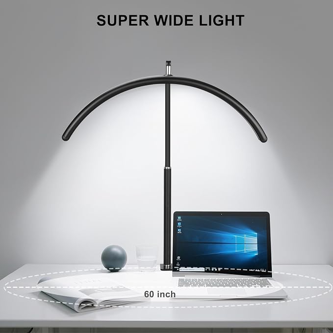 Professional Half Moon LED Desk Light for Nail Techs & Artists – Flexible Gooseneck Lamp with Clamp, 5 Color Modes & 5 Brightness Levels for Manicure, Tattoo, Beauty Work