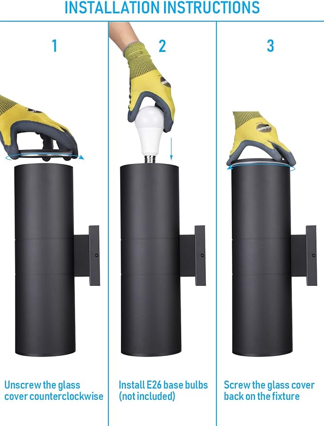 LEONLITE Modern Outdoor Cylinder Wall Lights 18", Porch Light in 2 Lights, Up Down Lights, Matte Black Waterproof Wall Sconce, Aluminum, E26 Base, Exterior Light Fixture Wall Mount, ETL, Pack of 2