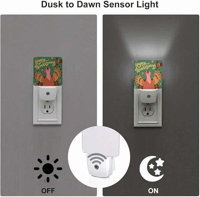 LED Night Light Plug into Wall with Dusk to Dawn Light Sensor White Energy Efficient Cartoon Character Turkey Nightlight for Bedroom Bathroom Hallway Living Room Kitchen