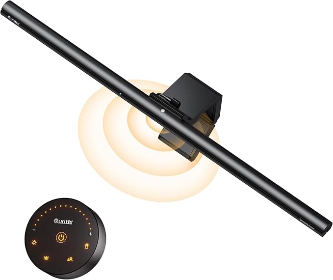 Quntis 20.5'' Computer Monitor Light - Radar Motion Sensor, Eye-Care Professional Desk Lamp Bar, Stepless Dimming Remote Control, Auto-Dimming & Timer, Space Saving Fit for Curved & All Screens