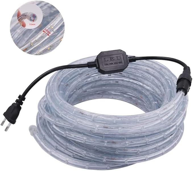 7/16" Rope Light Outdoor 9.9ft 2-Wire Waterproof LED Strip Light Kit, 110V-120V PVC 30 LED/M Tube Lights Strip for Background, Outdoor, Christmas, Home Decoration(Warm White)