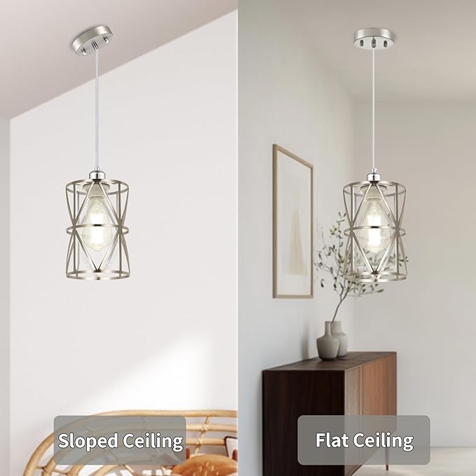 5.4"×7.9" Pendant Lights Kitchen Island with Clear Glass, Brushed Nickel Pendant Lights, Cylindrical Modern Kitchen Light Fixtures, Pendant Light Over Island, Foyer, Dining Room, Entryway