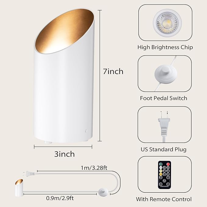 Brightown 2 Pack Uplights Indoor Floor Can Lights with Remote and Timer | 3 Color Temperatures and Dimmable Uplighting Spotlights, 6.5 FT Plug Cord & Foot Switch for Home Accent Lighting, White
