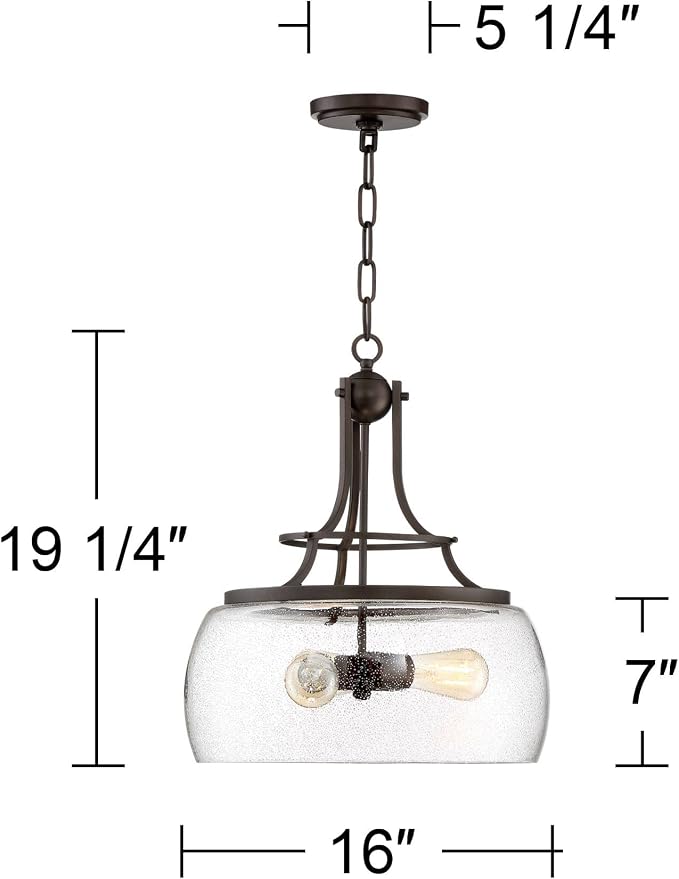 Charleston 16" Wide Painted Bronze 3-Light LED Pendant Light Light Fixture | Iron Chandelier Rustic Farmhouse Clear Glass Shade Dining Room House Foyer Entryway Kitchen Bedroom Living Ceilings