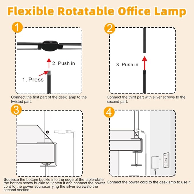 Double Head LED Desk Lamp for Office - Eye Caring Lamp with Clamp | Flexible Adjustable Lighting Gooseneck Desk Light, 4 Color Modes & 5 Brightness Levels for Monitor Workbench Study