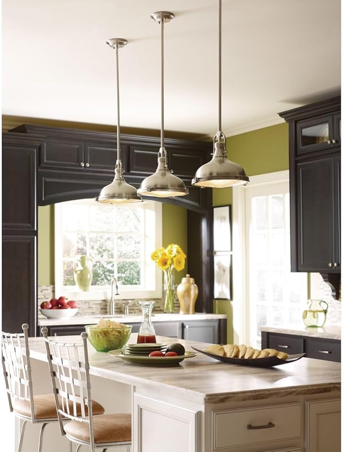 Progress Lighting 1-Light Fresnel Glass Coastal Pendant Light, Fresnel Lens Collection , Indoor, P5188-09, Brushed Nickel