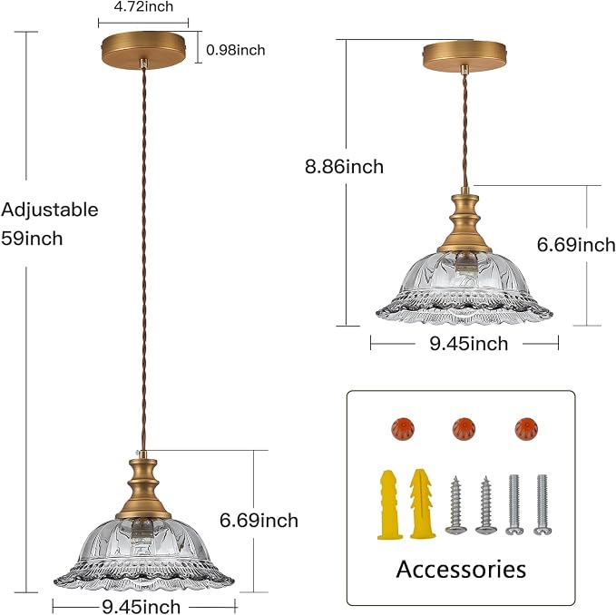HDDFL Glass Pendant Lights Modern Pendant Lighting Fixtures Hanging Lamp for Kitchen Island Bedroom Dining Room Coffee Shop Hallway Grey and Brass