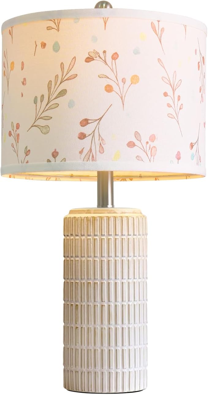 PoKat 23'' Table Lamp with Flower Lampshade for Night Stands, Birthday Gifts for Women Mom, House Warming Gifts New Home Decor, Ceramic Lamp for Living Room, Modern Bedroom Lamp for Nursery