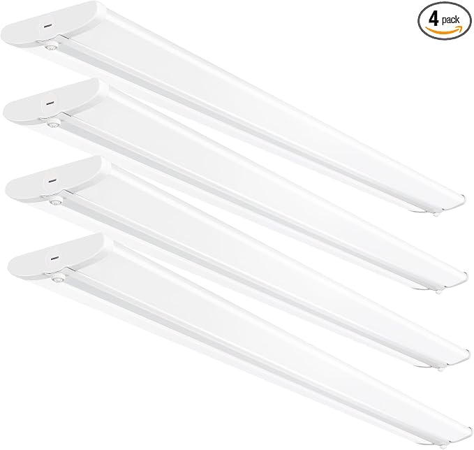 4FT 5'' W LED Wraparound Light , 40W 4400LM 5000K, 110LM/W High Efficiency | Flush Mount Ceiling Light, No Glare, Energy Saving Shop Light for Garage Office Kitchen Laundry Roon, 100-277V, ETL, 4 Pack