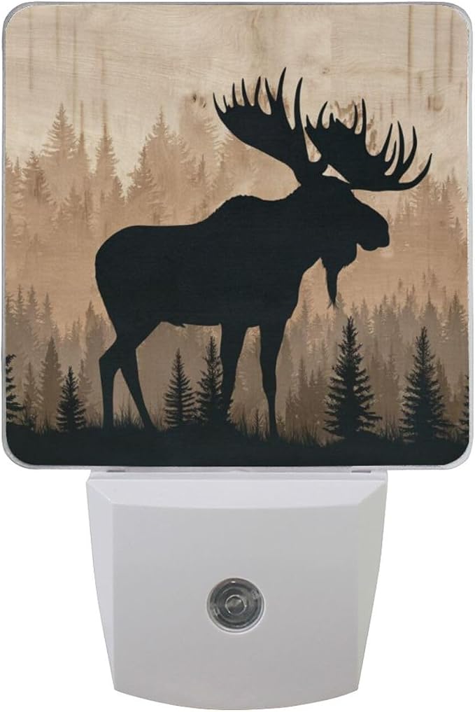 Moose Brown Wood Night Light Dusk to Dawn Sensor LED Night Dimmable Nightlight Lights Plug into Wall for Living Room