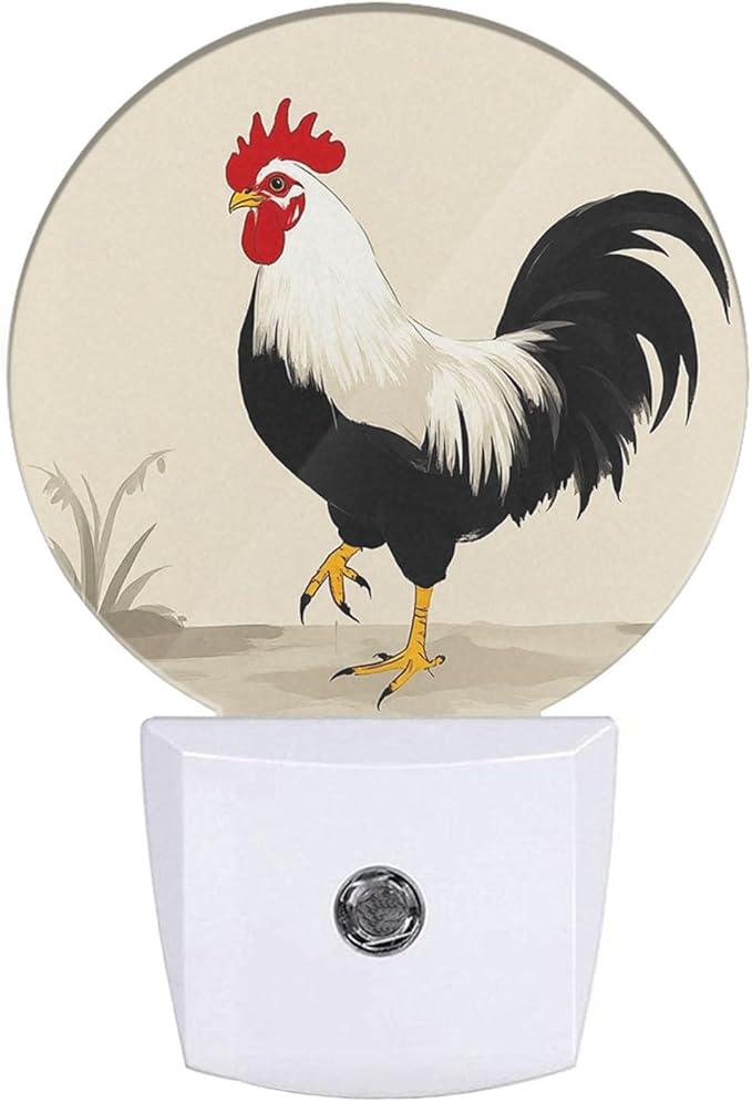 Plug-in Vintage Rooster Night Light Classic Poultry Art Night Lights Plug into Wall with Auto on/Off Sensor, 0.5W LED Nightlight for Bedroom Bathroom Kitchen Hallway