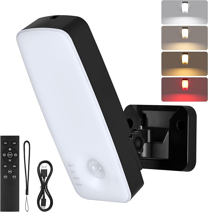 Motion Sensor Outdoor Lights with Remote 10000mAh Rechargeable Battery IP65 | 3 Modes with Red Alert 3000K/4000K/6500K Dimmable Waterproof Outdoor Security Led Light for Backyard Garage Porch, 1 Pack