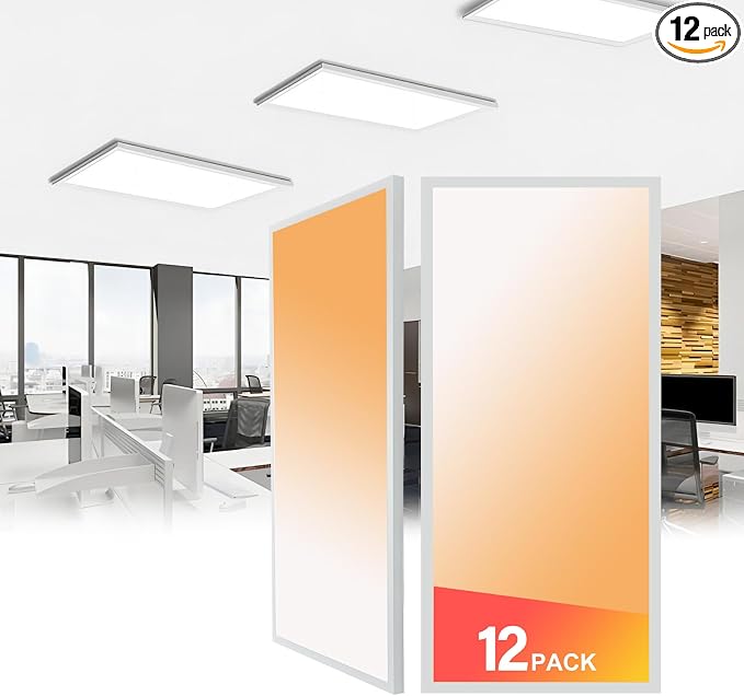 12-Pack 2x4 FT LED Flat Panel Light Surface Mount, 0-10V Dimmable | 5000K-4000K-3000K Switchable & 30W-40W-50W Selectable, Flush Mount Ceiling Light 24x48 inch, ETL Listed, 100-277V, White