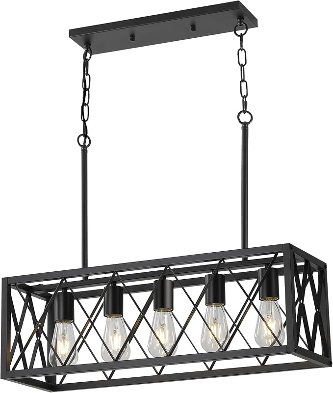 KEESFU Black 5-Light Farmhouse Chandelier for Kitchen Island Lighting | Farmhouse Light Fixtures with Adjustable Height; Dining Room Light Fixture for Table, Foyer & Over Sink;E26 Base