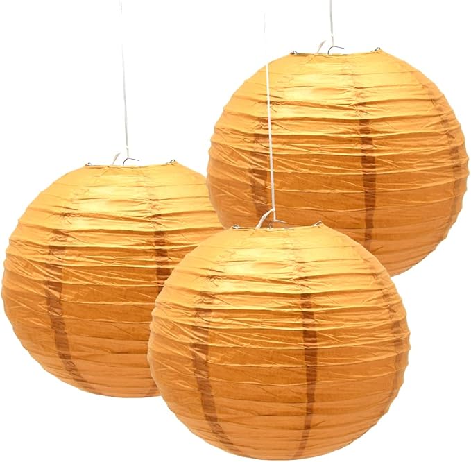 3pcs Paper Lanterns Decorative Round Chinese Paper Lanterns for Birthday Halloween Wedding Baby Bridal Shower Home Decor Party Decoration (12in/Khaki)