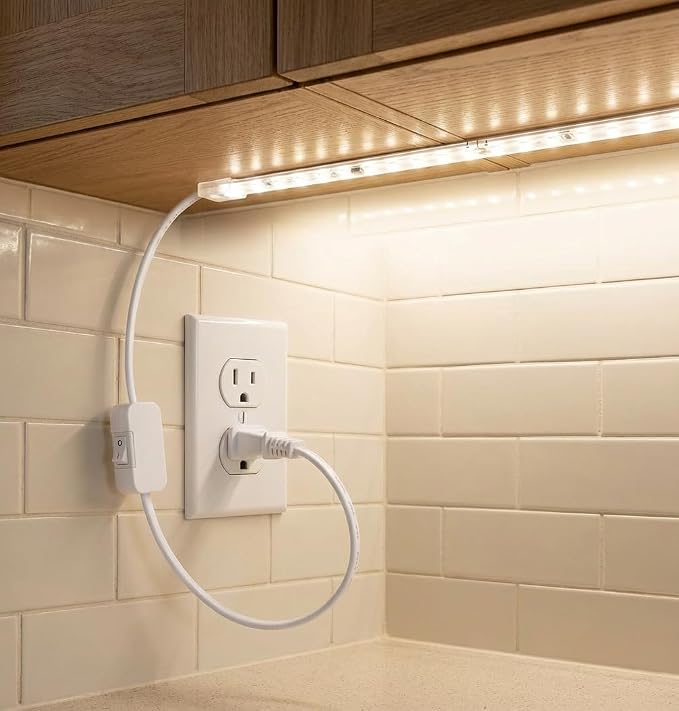 96inch Plug in Under Cabinet Lighting Strip for Kitchen, 120V Bright LED Under Counter Lights 6000k White Slim, Luces para Cocina Bajo Gabinete Under Shelf Wired Light for Sink/Workbench/Bookshelf
